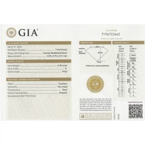 ใบเซอร์ GIA เพชร Cushion น้ำ 100